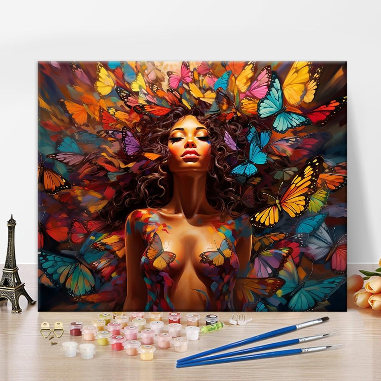 Girl Paint by Numbers Kit for Adults, Butterfly Girl Paint by Numbers for Adults Beginner Painting On Canvas DIY Lovely Girl Paint by Number Kits Oil Painting Arts for Home Wall Decor 16X20 Inch